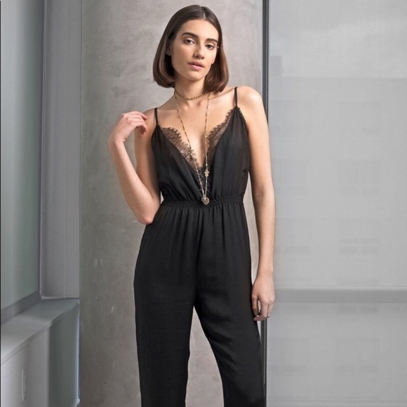 Host Pick 🎉! Black Lace Trimmed Satin Jumpsuit - Picture 8 of 8
